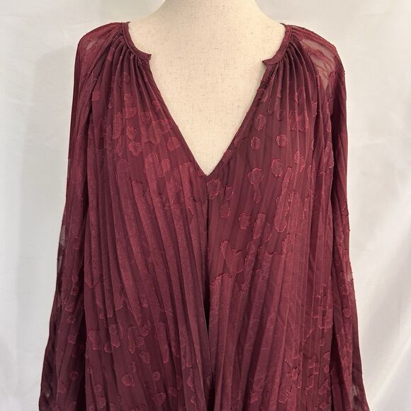 Anthropologie Toulon Pleated Swing Mini Dress Size XL Burgundy - Picture 4 of 10